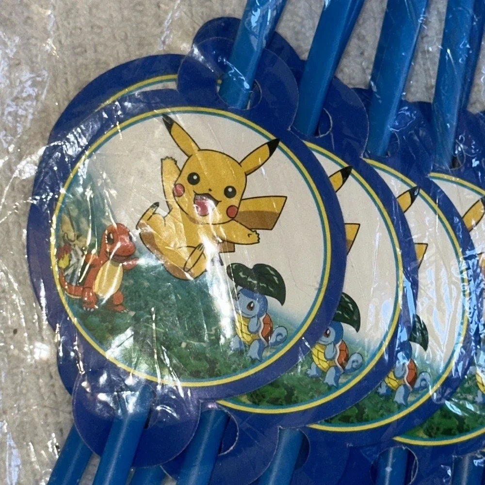 Pokemon Pikachu Charmander Squirtle Blue Flexible Drinking Straws 6 Pack New